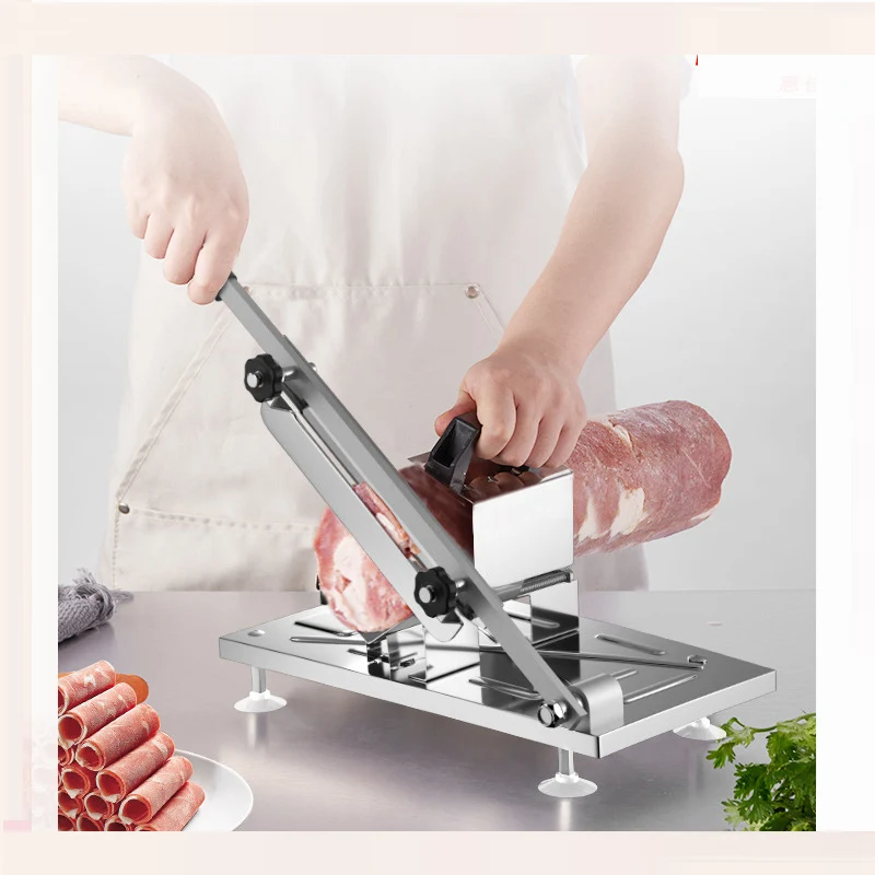

Amazon Hot Selling Manual Stainless Steel Meat Slicer Vegetable Frozen Meat Roll Slicer, Silver