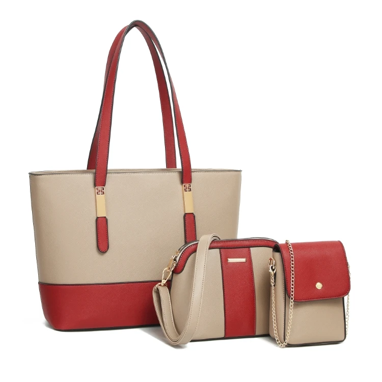 

2022 New trends fashion pu leather large design custom logo ladies purses 3 in 1 women hand bag set handbags for women luxury