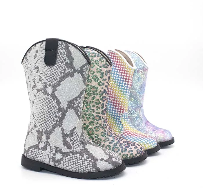 

snake glitter sparkly cowboy little girl kids children long boots shoes