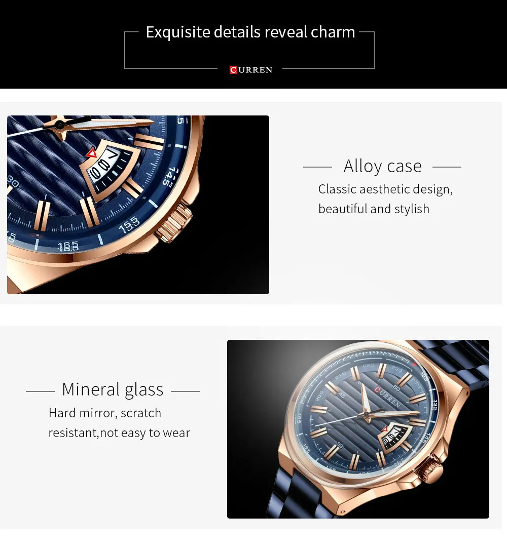 For CURREN 8375 Luxury Quartz Watches for Men Business New Calendar Relogio Masculino Waterproof Stainless Steel Band Alloy Fash