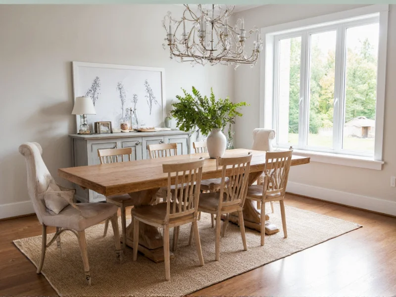 Finished rustic farmhouse dining table in natural light setting