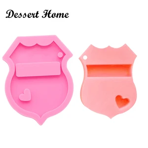 Image of DY0083 DIY Shiny police badge silicone mold Shield logo keychains epoxy resin molds