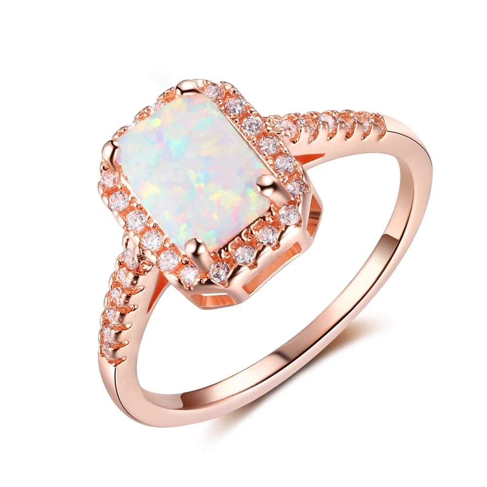 

Fancy 925 Sterling Silver Engagement Jewelry Rose Gold Plated White Opal Halo Ring