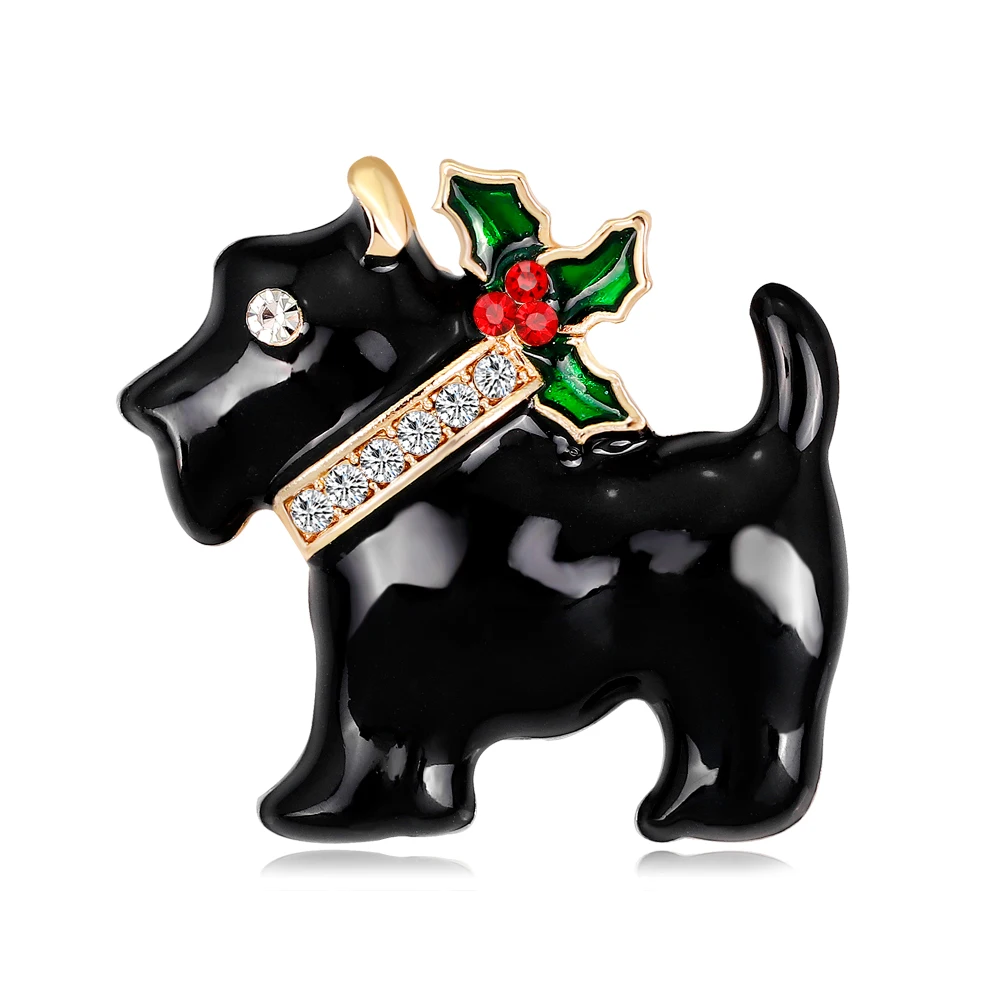 

Black White Enamel Christmas Ornament Dog Brooches for Women Child Rhinestone Brooch Pins Jewelry Accessories