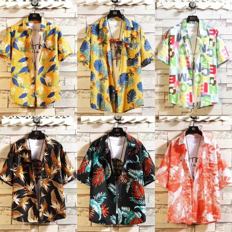 

High quality men's shirts beautiful yellow men's cotton beach Hawaiian shirts for party