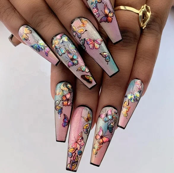 

Holographic 1PCS/PACK Flying Butterfly 3D Manicure Decal Sticker ZD3700-3717 Nail Decoration Butterfly Sticker