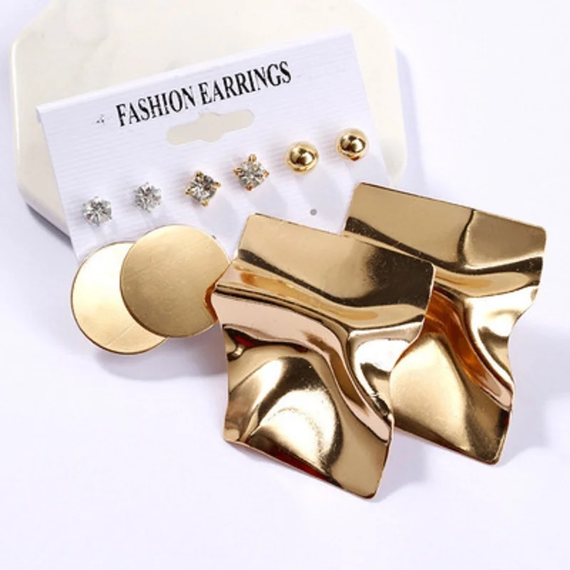 

SHIXIN Designer Gold Earrings Jewelry Set Luxury Geometric Drop Earrings Rhinestone Crystal Pearl Earrings Stud for Women