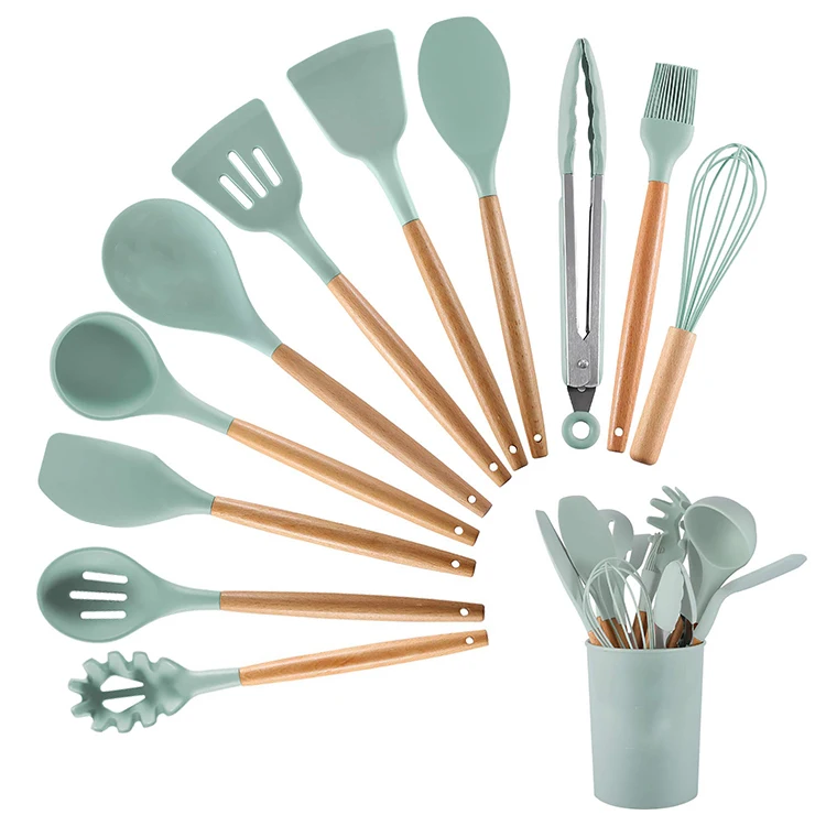 

Amazon hot Selling 12 pieces Set Kitchen Gadgets Tools Kitchenware Spatula Silicone Cooking Utensils Set, Customized color