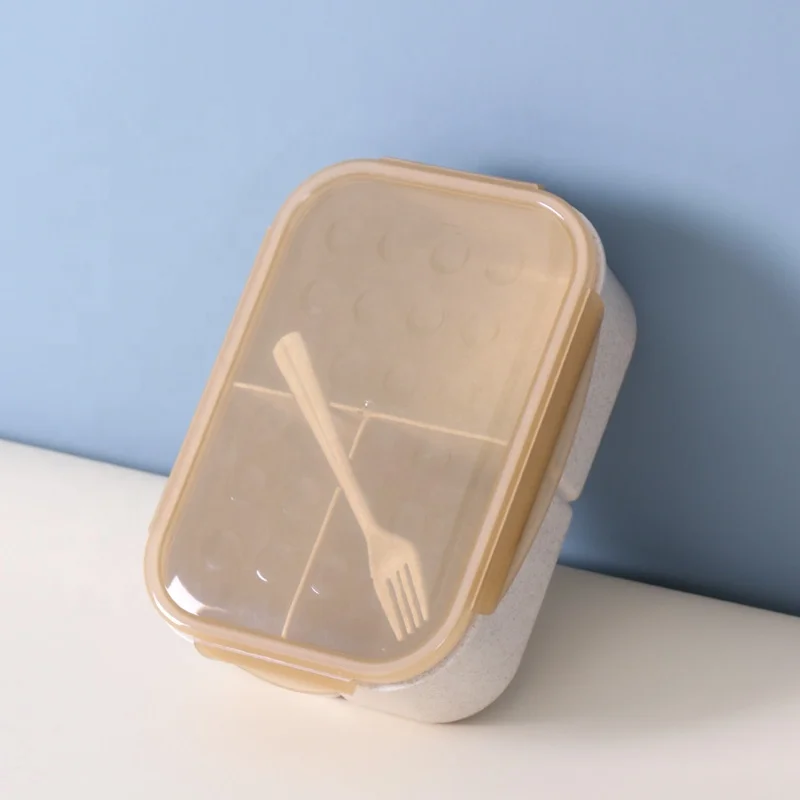 

Microwave Safe Wheat Straw Bento Lunch Box Food Storage Container with Spoon Fork