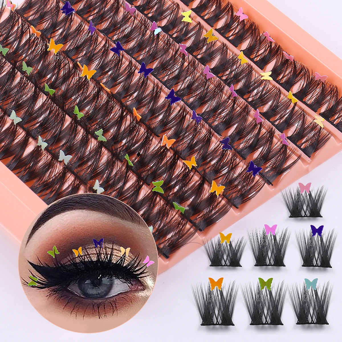 

Cluster Lashes 63pcs DIY Eyelash Extension C Curl Individual Lashes Mixed Tray Faux Mink Lash Clusters eyelash with butterfly