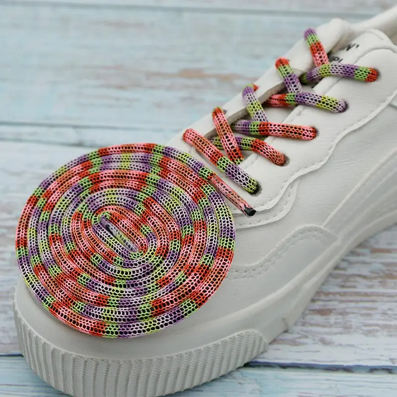 

XuanSi Manufacturer Variegated shoelaces 2 Colors Optional High Quality Polyester Round Mesh Colorful Shoelace, Blue