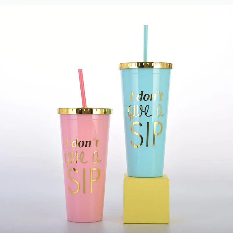 

22 oz Gilded Letter Double Layer As Plastic Straw Cup