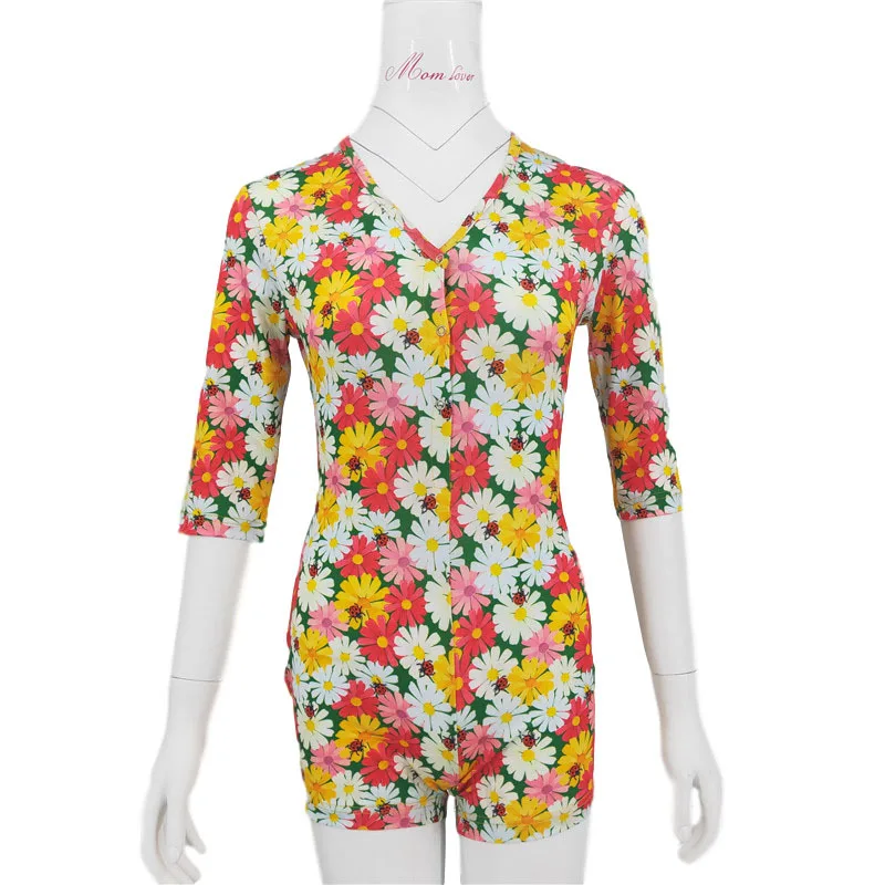 

Women's printed long-sleeved V-neck sleepy-beaded leotard, slim and elastic, sexy summer leotard, printed leotard, As picture shows