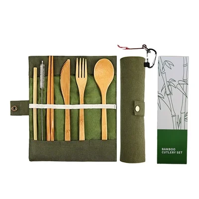 

Amazon hot sale bamboo cutlery set with case and toothbrush bamboo utensils cutlery set, Natural