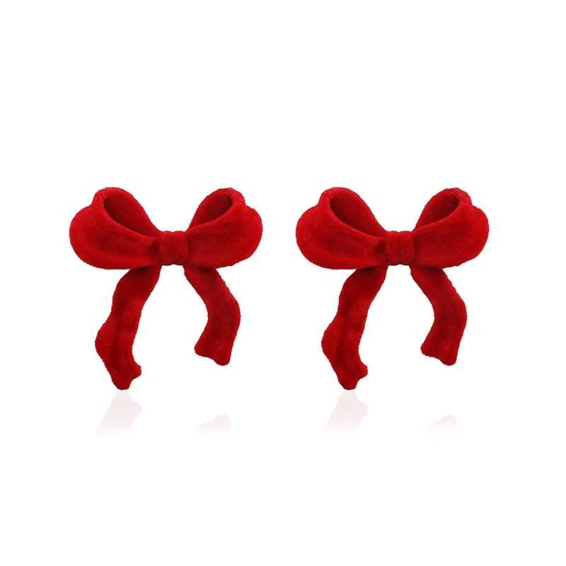 

New Arrival Alloy flocking bowknot Stud Earrings Simple bowknot Earrings Fashion Jewelry Women Girls Gifts, Picture shows