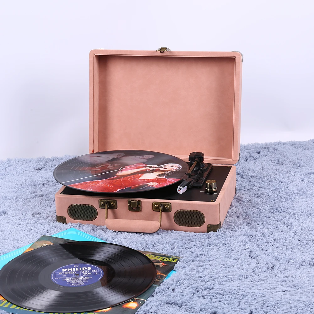 

Record Player Turntable, 3 Speed Record Player Suitcase with Built in Speakers/ Aux Input/ RCA Line Out, Black+gloden