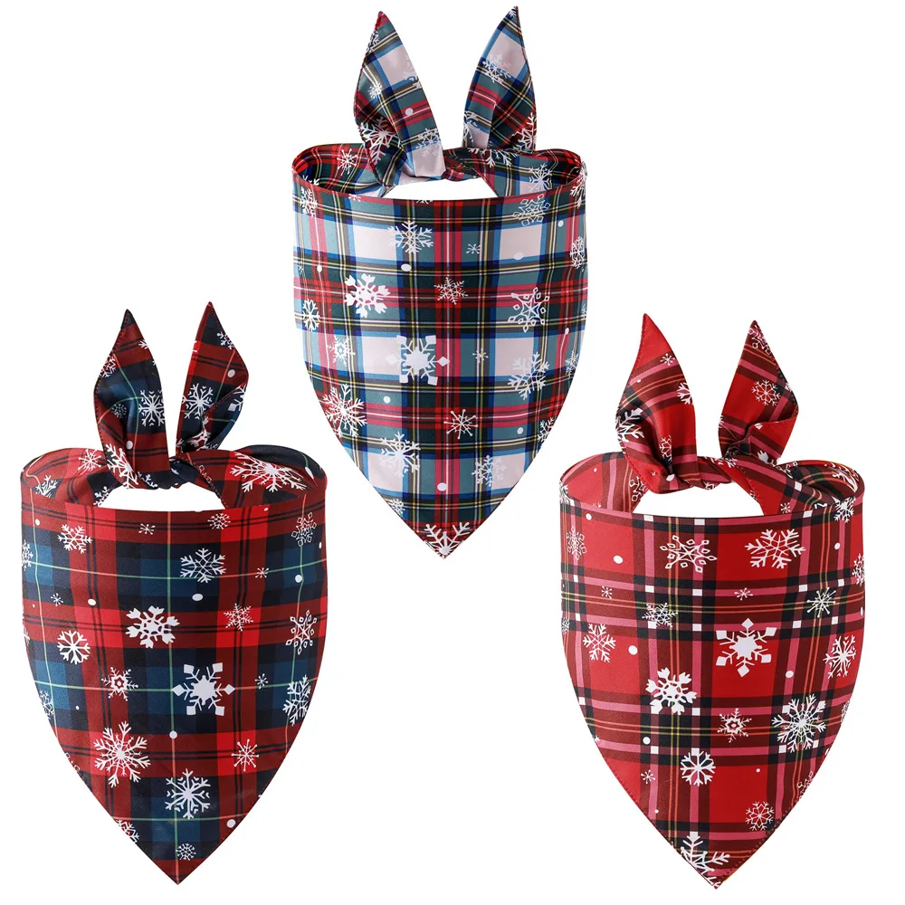 

Wholesale Hot Sale Amazon Pet Cotton Scarves Santa Claus Snowflake Plaid Christmas Dog Bandana