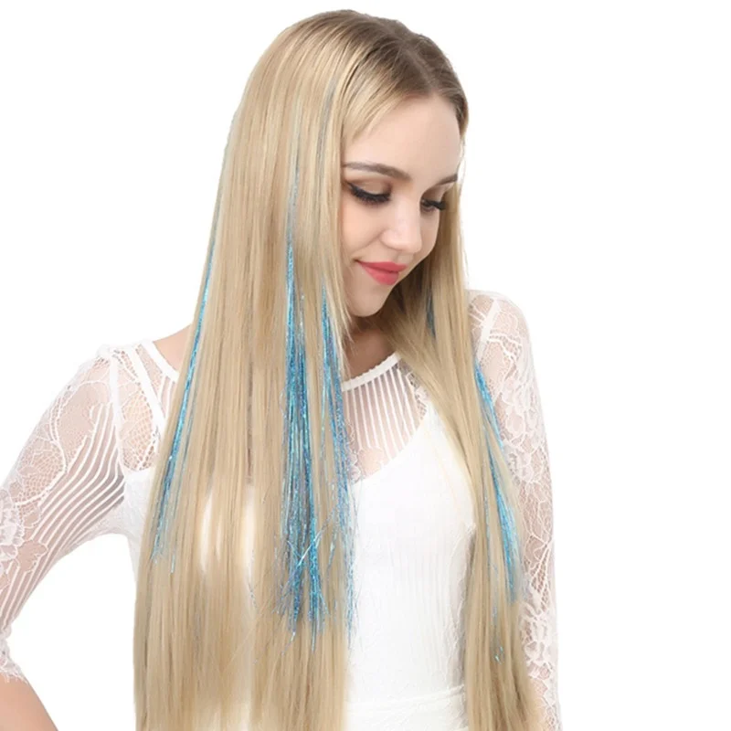 

SARLA 20'' Long Straight Invisible Sparkle Glitter Twinkle Clip in Colorful Hair Extensions Natural Synthetic Hair Pieces