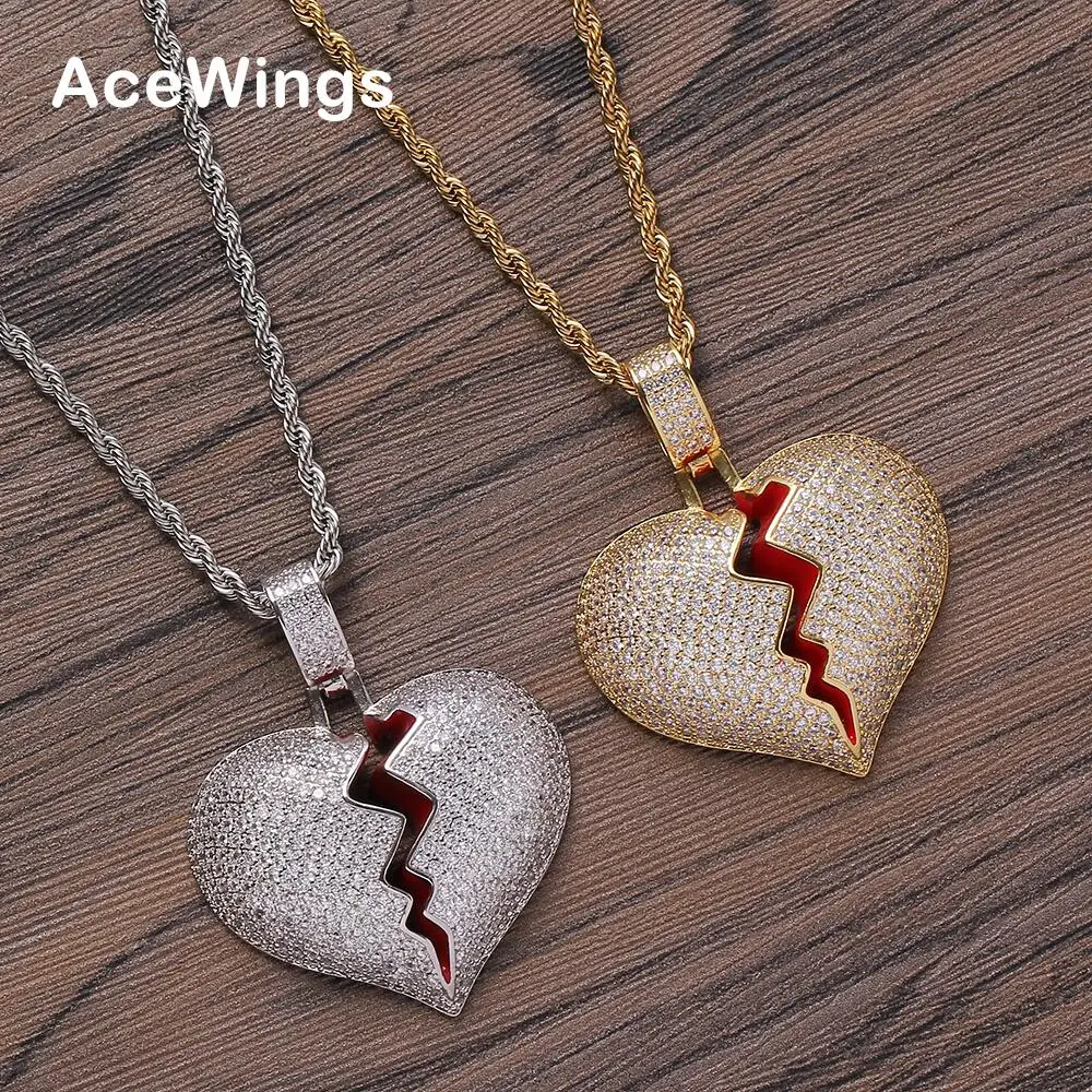 

CN002 Bling bling Hip Hop Heart Pendant Brass Micro pave with CZ stones Necklace Jewelry for men and women