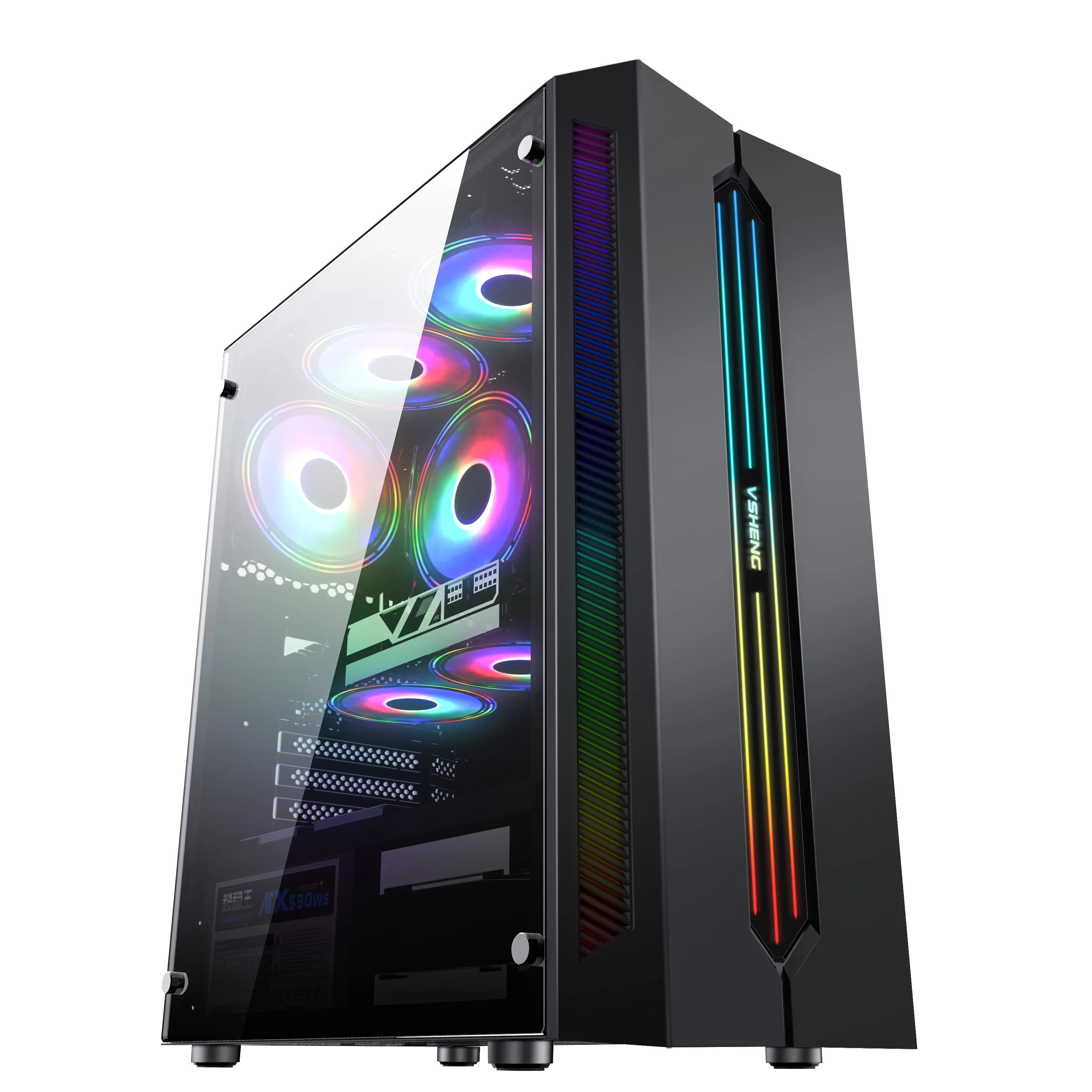 

2021 Newest High Quality Weisheng JIAN YING Gaming Computer Case With Full Glass ATX Middle Tower PC Case Gamer, Black