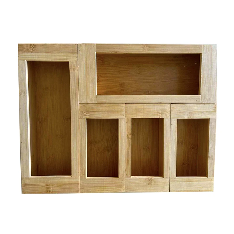

5 pcs 100% natural bamboo ziplock bag holder with rectangle slot bamboo kitchen storage set