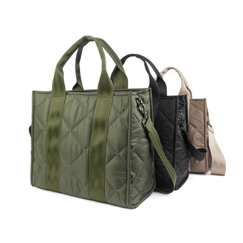 High Quality Large Capacity Puffer Tote Bag Plain Women Handbags Ladies Quilted  Bag With Zipper Female Crossbody Bag