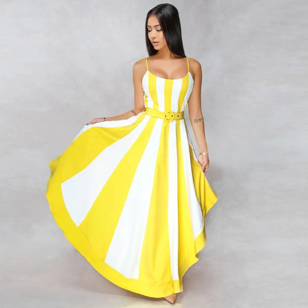 

2020 New Arrival High Quality Women floral print stripe Elegant Summer long casual dress