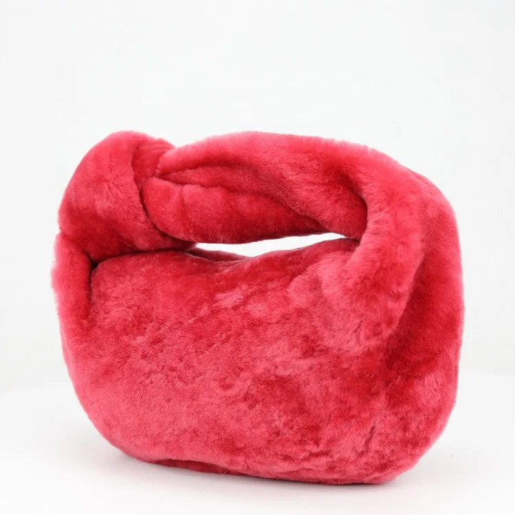 

Fur bags designer style wool lady bags genuine wool hobo bags luxury natural fur women handbags red purse