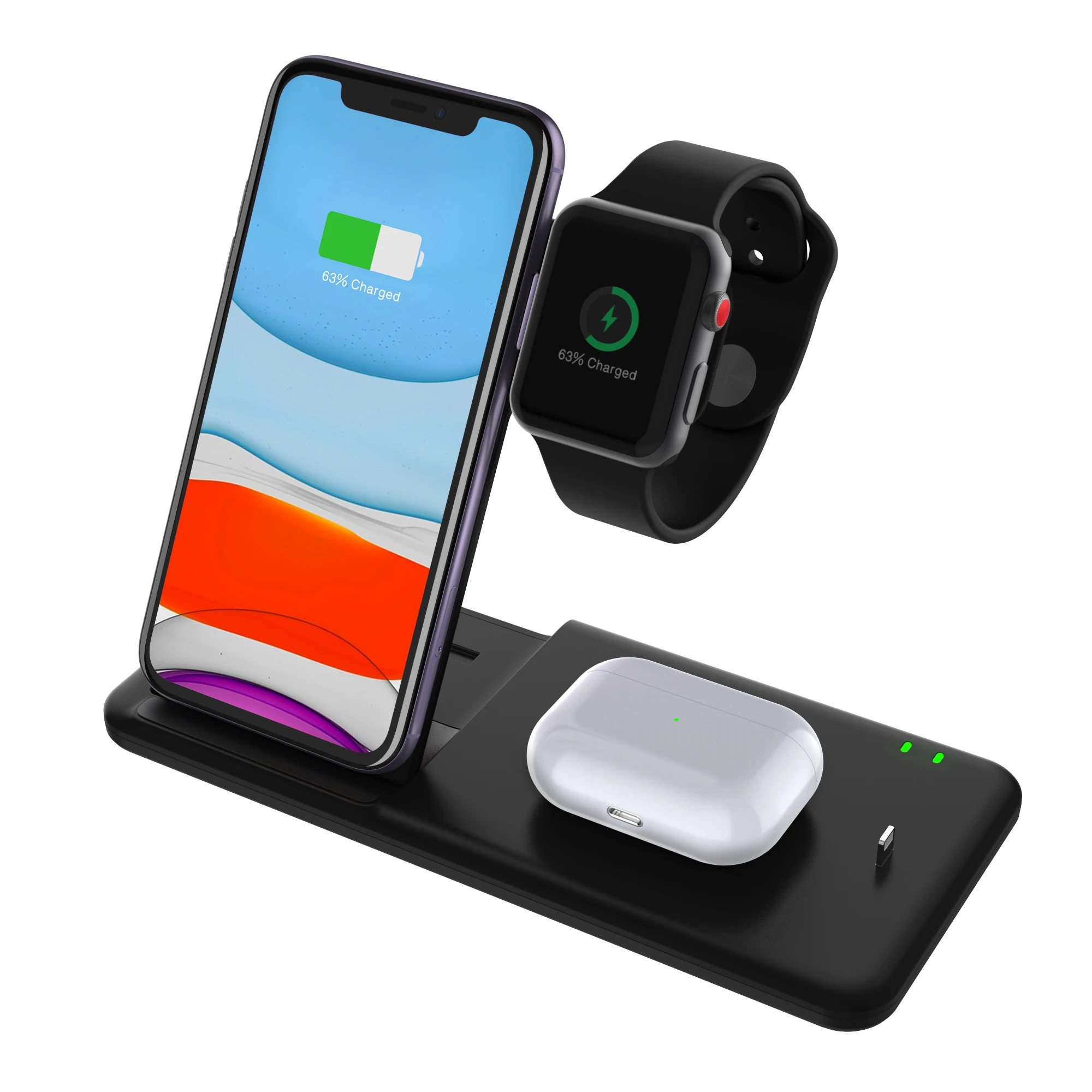 

4 in 1 Fast Wireless Charger for iPhone/iWatch/Airpods 15W 10W 7.5W 5W dual wireless charger stand Qi Wireless Charging, White/ black