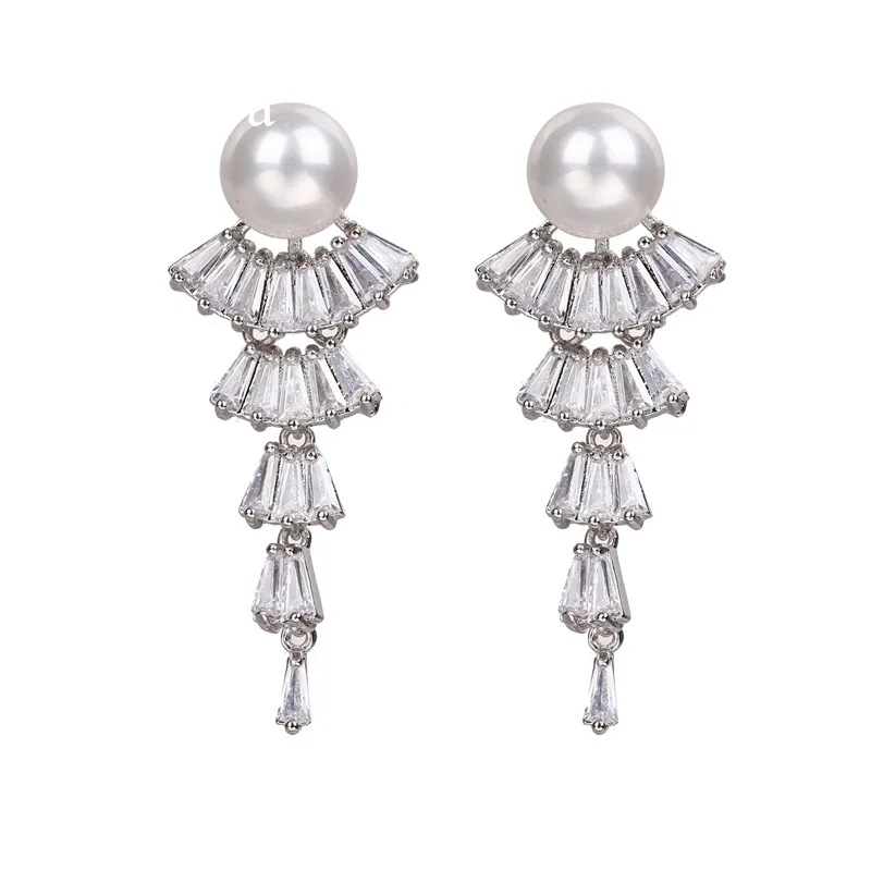 

Elegant fashion temperament silver freshwater pearl earrings tassel long drop Pearl tassel earrings