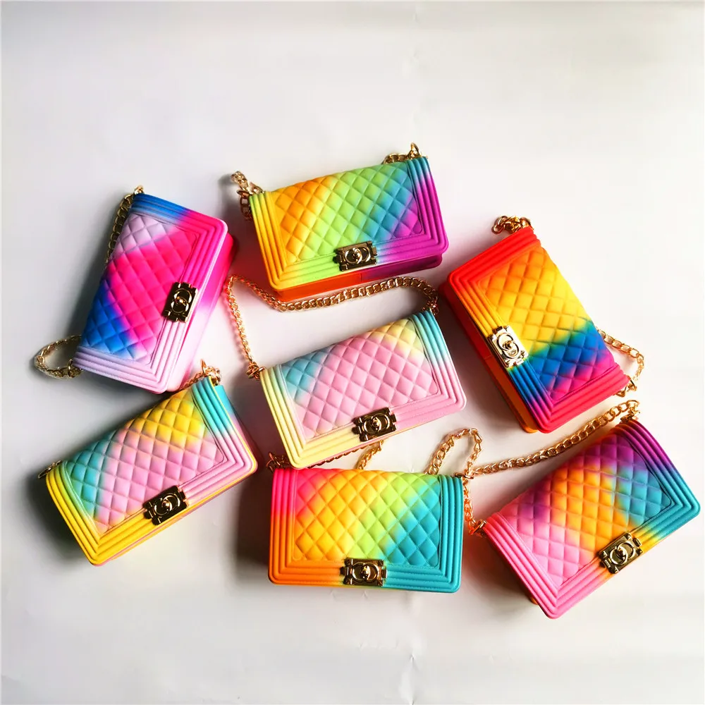 
TS9021 Sample free wholesale cheapest price fashion rainbow colorful Jelly purse and women handbags PVC jelly bags for women 