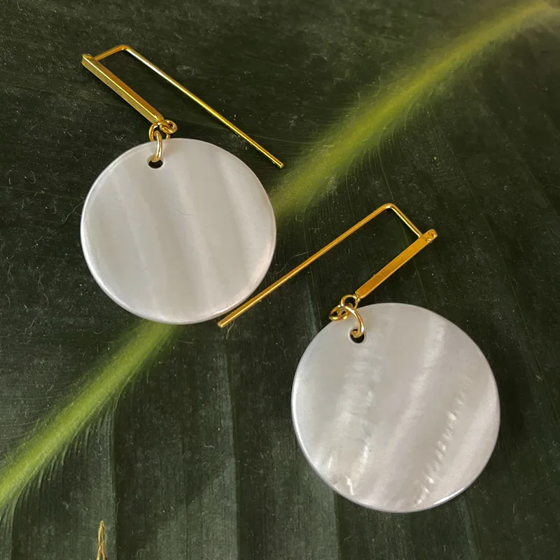 

Mixed Long Bar Big Round Natural Shell Earrings 18K Gold Plated Drop Earrings for Women Trendy French Minimalist Bohemia Jewelry