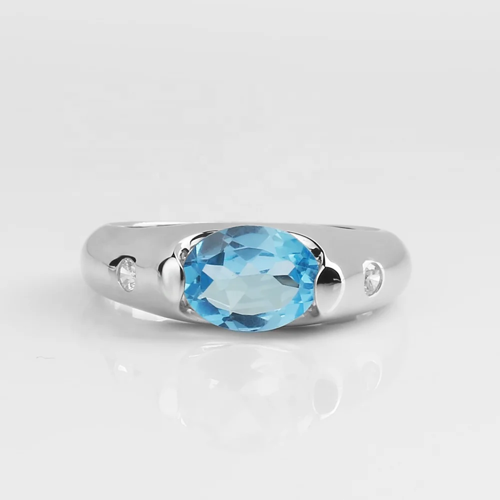 

Abiding Silver Wedding Ring 925 Sterling Anniversary Women Fashion Ring Jewelry Natural Blue Topaz Gemstone Men Ring