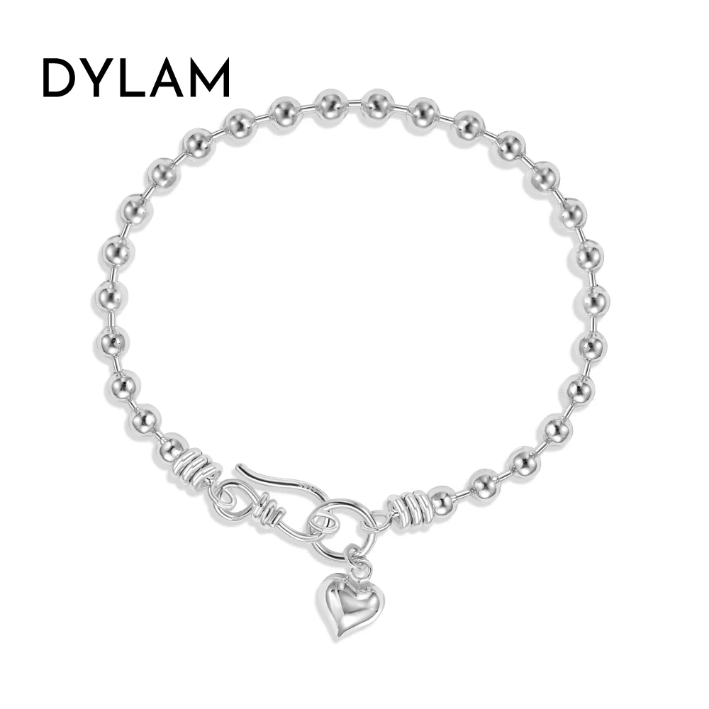 Dylam Trendy Simple S925 Sterling Silver Jewelry Heart Bracelet Personality Bead Chain Charm Couple Bracelets For Women Men