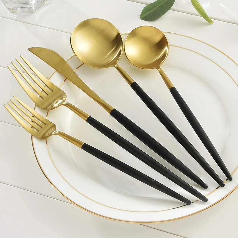 

18/10 Stainless Steel Silverware Banquet Cutlery Set Kitchen Dinner Flatware Sets, Gold/ black