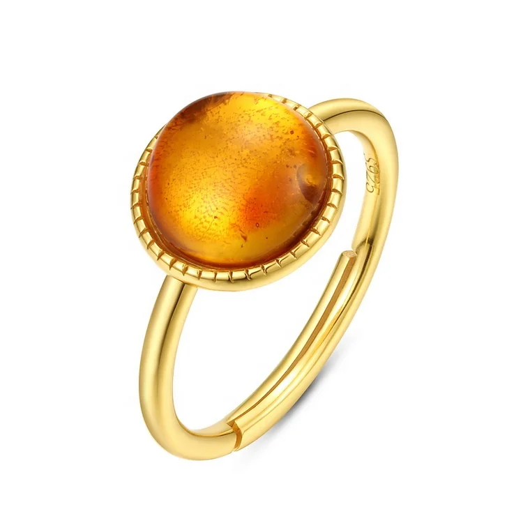 

Gemstone Ring Amber 925 Sterling Silver New Trendy Natural Real Gold Plating,gold Plated Fashion Girly,trendy S925 (customized), Picture
