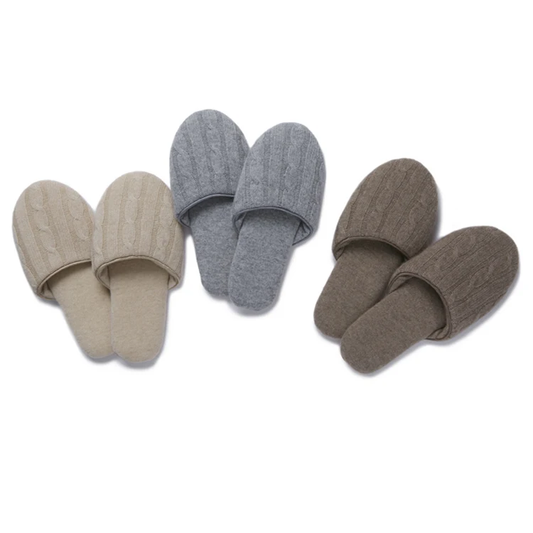 

Square Fonda 100% Cashmere Cable Knit Slipper Knitted Shoes Women 2020