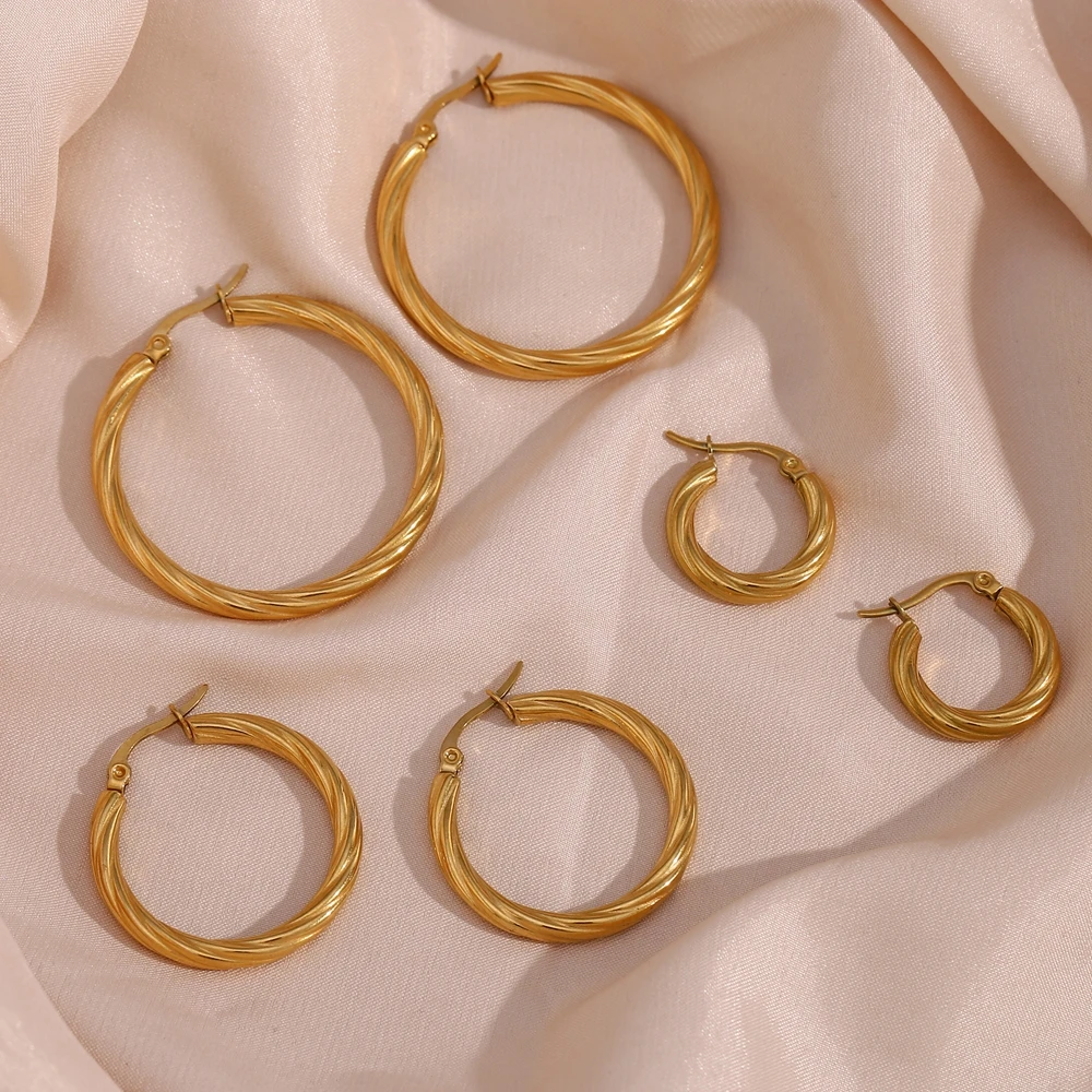 Drop Shipping Croissant Texture Hoop Earring Tarnish Free 18k Gold Plated Stainless Steel Ladies Earrings Women Jewelry