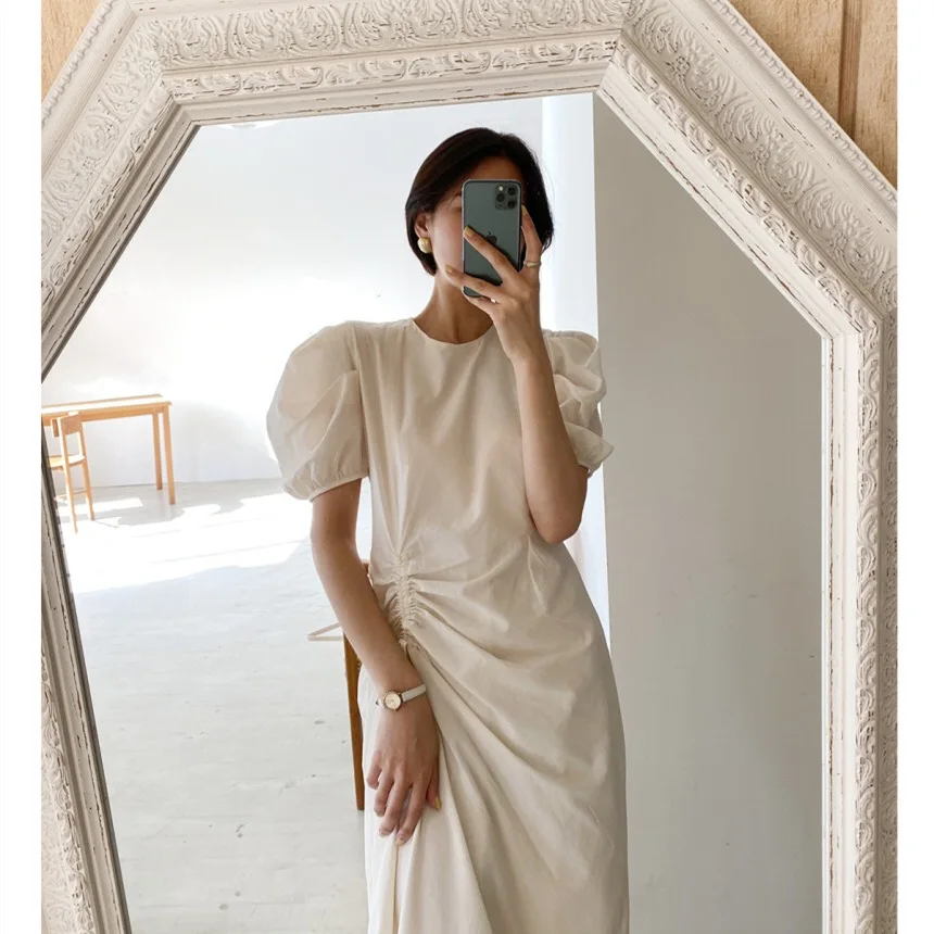 

AS16 Vintage short sleeve drawstring 2021 new women dress