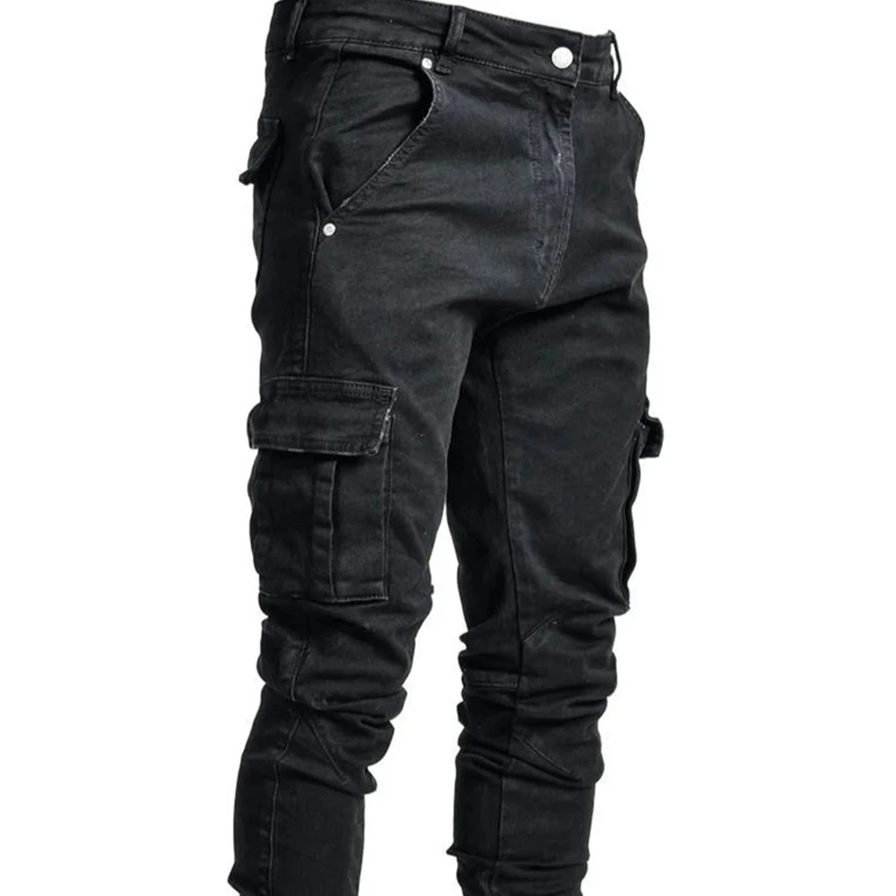

New Factory Amazon Fashion Waist Casual Side Pockets Slim Fit Denim Washed Regular Pencil Men's Jeans, Picture shows