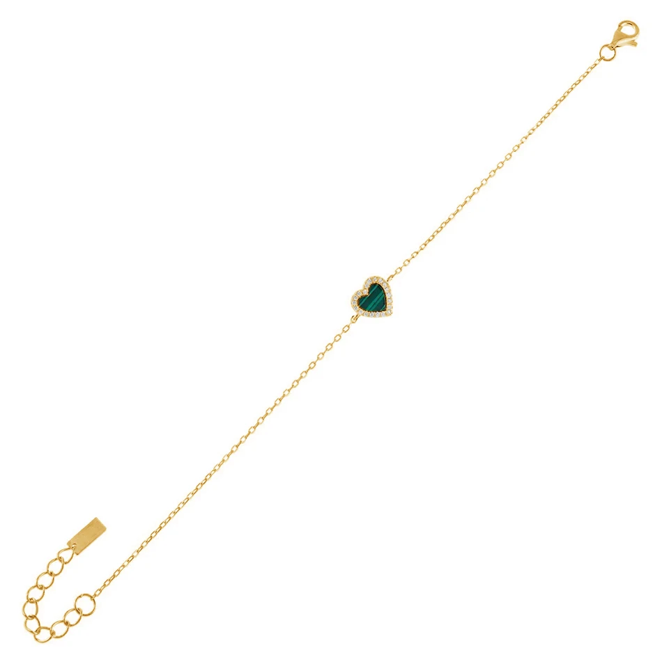 

925 sterling silver malachite jewelry manufacturer 18k gold plated dainty cubic zircon malachite mini heart bracelet