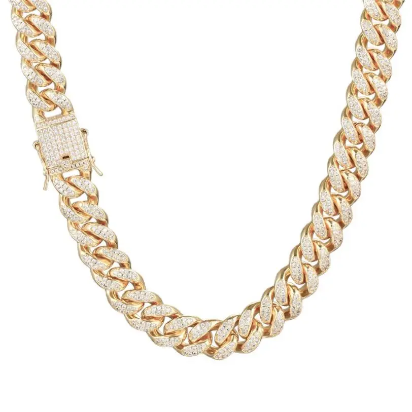 

10mm Street Hip Hop Necklace Men's Simple Hiphop 18K Gold Plated Zircon Full Rhinestone Cuban Chain
