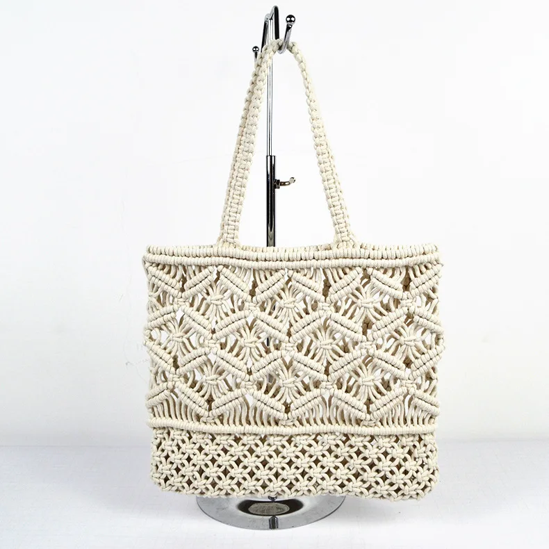 

Wholesale Cotton Beach Hand Bag Macrame Shopping Tote Bag for Women/Girls, Beige