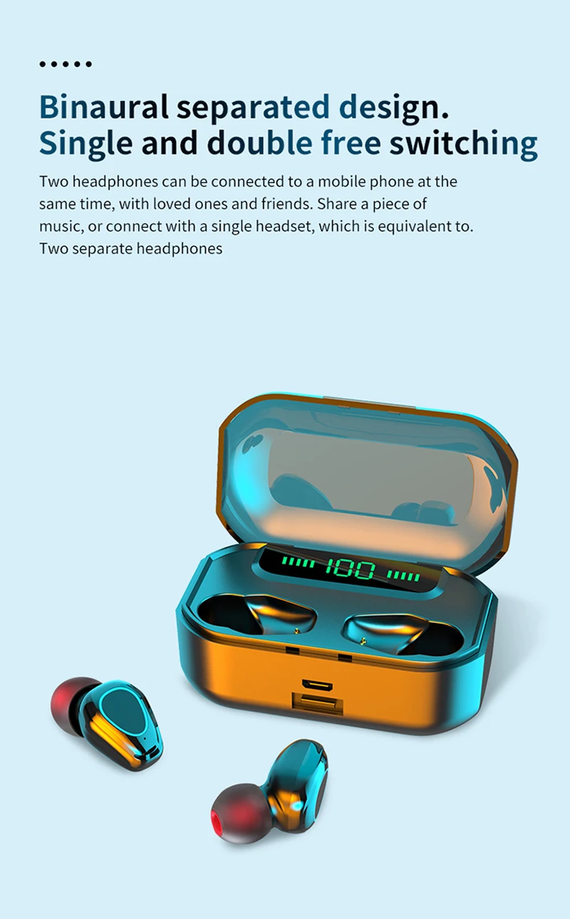 9d 3500mah G20 True Wireless Deep Bass Stereo Tws Earbuds Qi Wireless