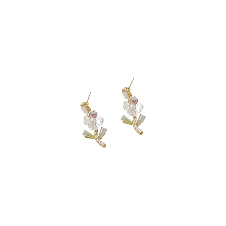 

Hot sale vintage girl jewellery sterling silver pearl white flower stud earrings