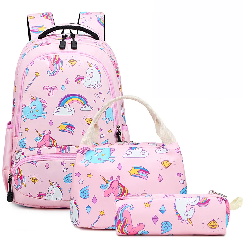 

Girls School Backpack Unicorn Backpack Set 3 in 1 Girls School Bookbags with Lunch Bag Pencil Case Pink