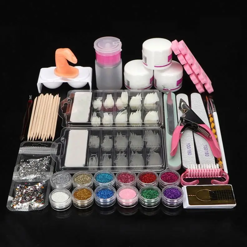 

Powder Liquid Brush Glitter Clipper Complete Acrylic Nail Kit Set Box Manicure & Pedicure Set, Customer option