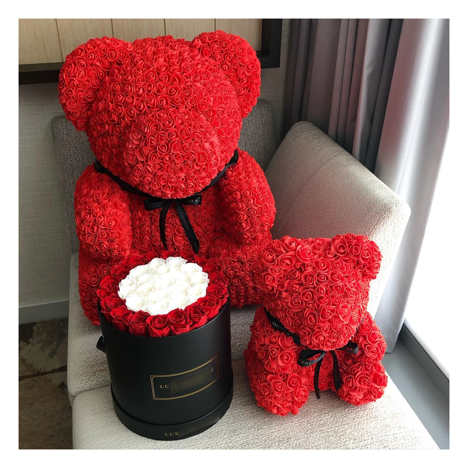 

Valentines day gift flower teddy bears 40cm foam roses artificial rose flower bear foam bear roses