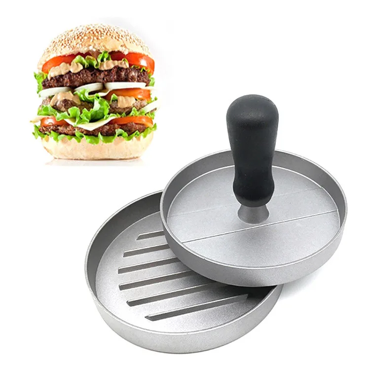 

Hamburger Press Aluminum Alloy Round Shape 12 cm Hamburger Grill Burger Press Hamburger Mold, Silver