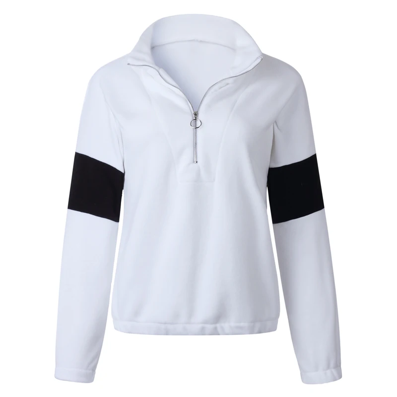 

Long Sleeve Patchwork Pullover Tops Short Zip Up Sweater Solid Color Jackets